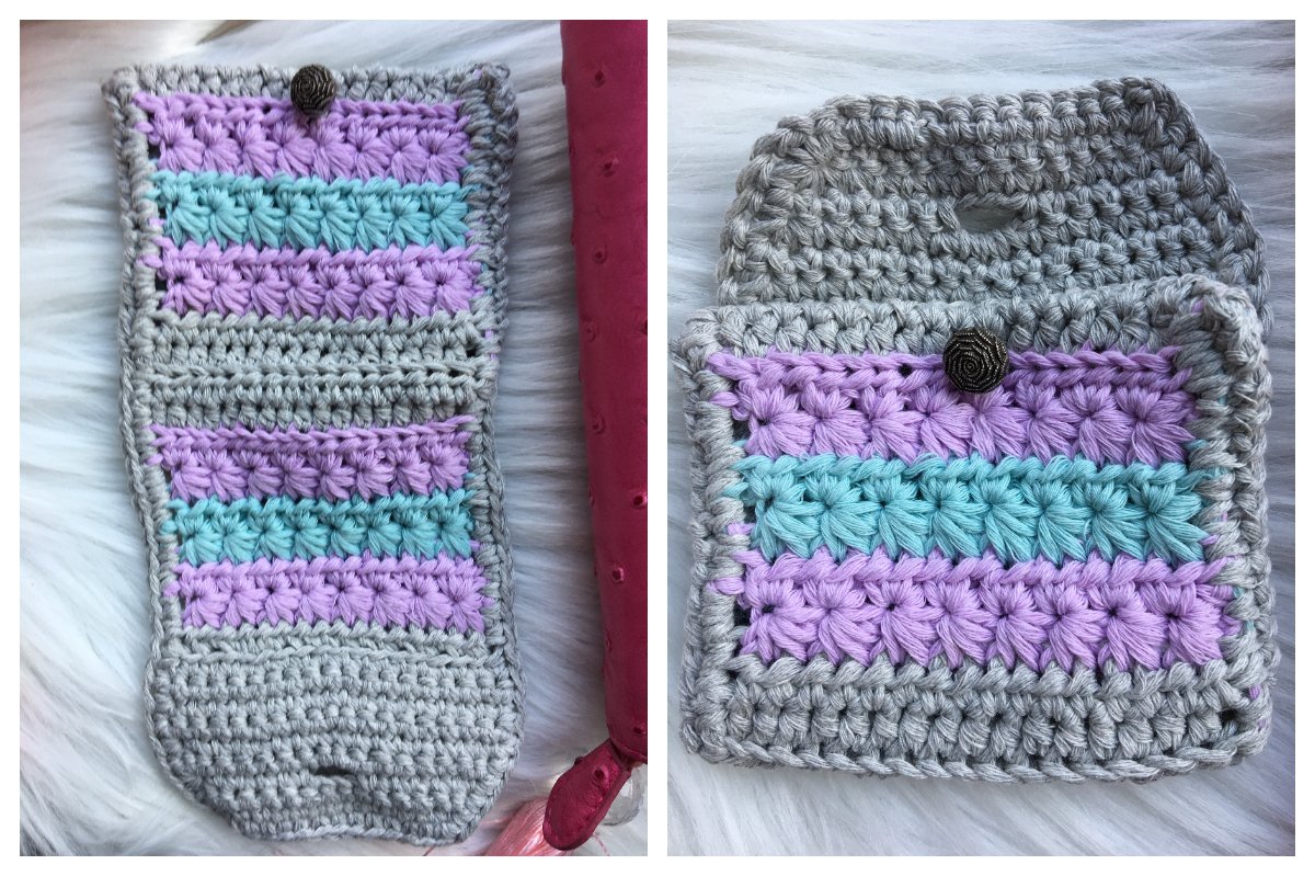 Blog-Inhaltsbild für 'Taschen- Set im Sternchenmuster, kostenlose Häkelanleitung'